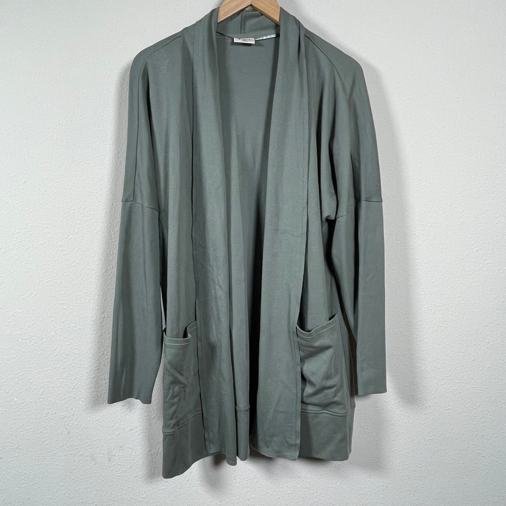 Pact Organic Cotton Airplane Wrap Cardigan Sage Green Open‎ Front Women's Sz M/L
